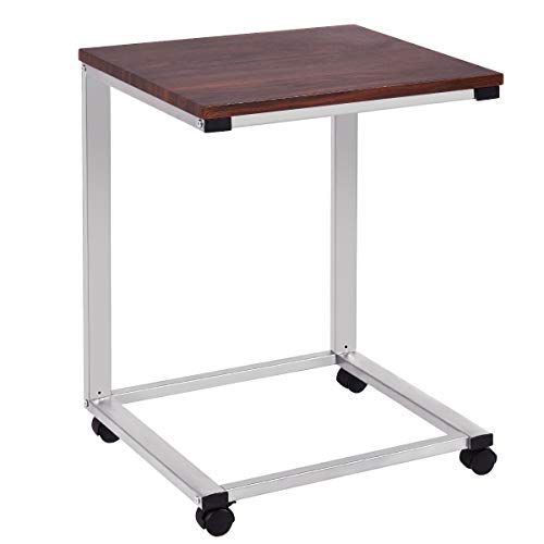 COSTWAY Laptoptisch mit Rollen, Beistelltisch Sofatisch Notebooktisch Pflegetisch Ablagetisch Metall + Holz 50x40x65cm
