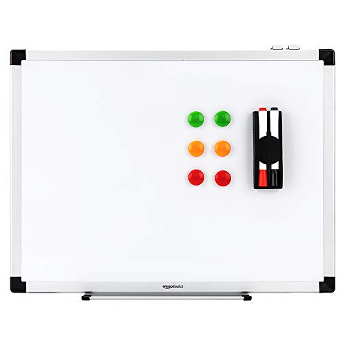 AmazonBasics Magnetisches Whiteboard mit Stiftablage und Aluminiumleisten, trocken abwischbar, 90 x 60 cm (B x H)