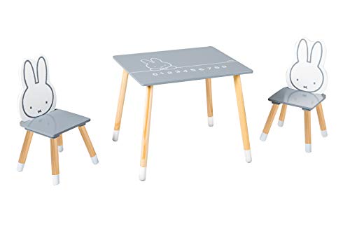 roba Kinder Sitzgruppe miffy, Kindermöbel Set aus 2 Kinderstühlen & 1 Tisch, Sitzgarnitur, Holz, dunkelgrau, weiß, lackiert