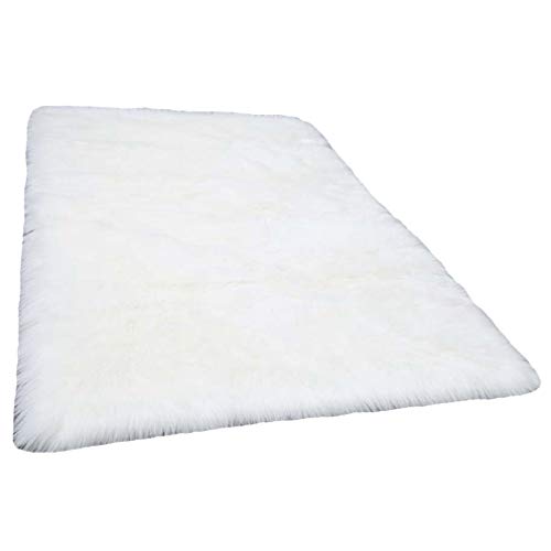 Spitzenqualität Lammfellimitat Teppich 80 x 150 cm Lammfellimitat Teppich Longhair Fell Nachahmung Wolle Bettvorleger Sofa Matte (Weiß)