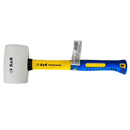 S&R Gummihammer weiß mit doppelt geschweiftem Stiel aus stabilem Fiberglas (75mm/ 910Gr.)