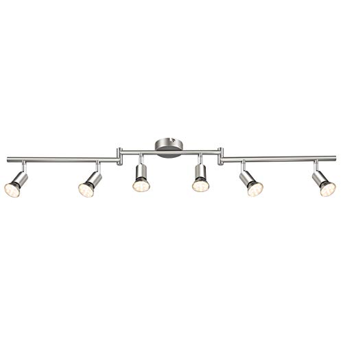 Reteck LED Deckenstrahler inkl. 6 x 3.5W GU10 LED Lampen, 6 Flammig, 380LM, Warmweiß, Matte Nickel, LED Deckenleuchte LED Deckenlampe LED Deckenspot, Schwenkbar, Nicht Dimmbar