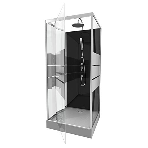 MARWELL Design Komplettdusche - 90 x 90 x 225 cm - mit Fronteinstieg - rechteckig - silber/schwarz - hochwertige Aluminiumprofile