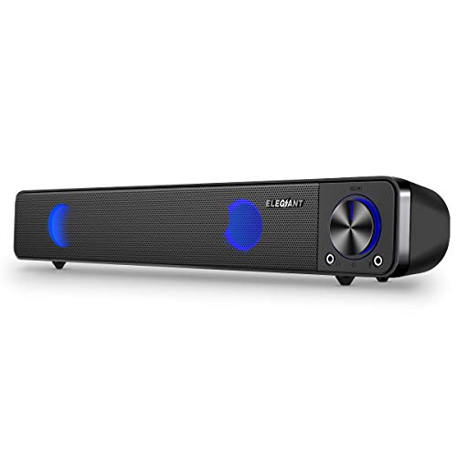 PC Lautsprecher, ELEGIANT USB Computer Lautsprecher Portable mini Soundbar tragbar Subwoofer Wired LED Musikbox boombox mit Dual Treiber rein bass für PC Computer, Laptop, Notebook, Smartphone, Tablet