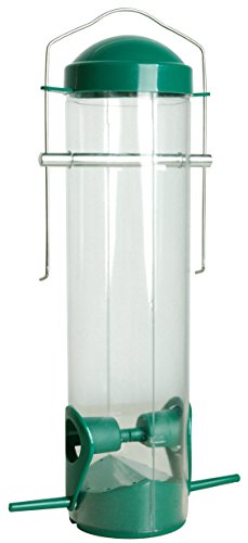 dobar 11502 Plexiglas-Futtersäule mit 2 Anflugstangen, Kunststoff-Futterspender zum Aufhängen, Durchmesser 7 x 25 cm, grün