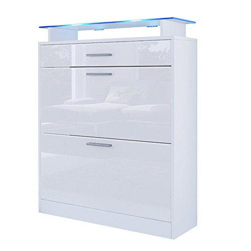 Schuhschrank Schuhkipper Loret, Korpus in Weiß matt / Front in Weiß Hochglanz