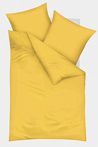 Kaeppel Biber Bettwäsche Uni Gelb Sand Lind Hellblau Terra Einfarbig, Größe:135x200cm Bettwäsche, Farbe:Gelb