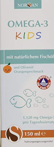 Omega-3 KIDS Öl mit Orangengeschmack I NORSAN I flüssiges Omega-3 Öl für Kinder I 150 ml Flasche I 1.120 mg Omega-3 pro Portion