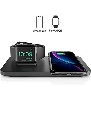 Seneo Dual drahtloses Ladegerät, Qi-Zertifiziert, 2 in 1 Schnelles kabelloses Ladegerät für iWatch Series 2/3/4 und New AirPods, 7.5W für iPhone XS/XS Max/XR/X/8/8P (Kein iWatch-Ladegerät)