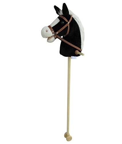 Sweety Toys 5093 Steckenpferd BLACKY super-süss ,Farbe schwarz mit weißer Mähne -sehr edel- mit Funktion. Ohr drücken, Galopp und Pferdegewieher erklingt ,Größe ca.100 cm Top Qualität mit Haltegriffen und Laufrollen aus Holz