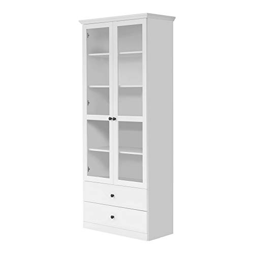trendteam Wohnzimmer Vitrine Schrank Wohnzimmerschrank Baxter, 81 x 196 x 41 cm in Weiß Dekor im Landhausstil