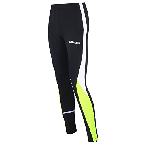 Airtracks Winter Funktions Laufhose Lang / Damen oder Herren / Thermo Running Tight / Atmungsaktiv / Reflektoren - schwarz - neon - S - Herren