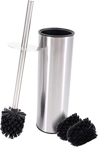 Bamodi Klobürste mit Behälter Edelstahl - Toilettenbürste montagefrei zum Aufstellen inklusive 2 Ersatzbürsten - WC Bürste mit Spritzschutz für trockene Hände (Grau)