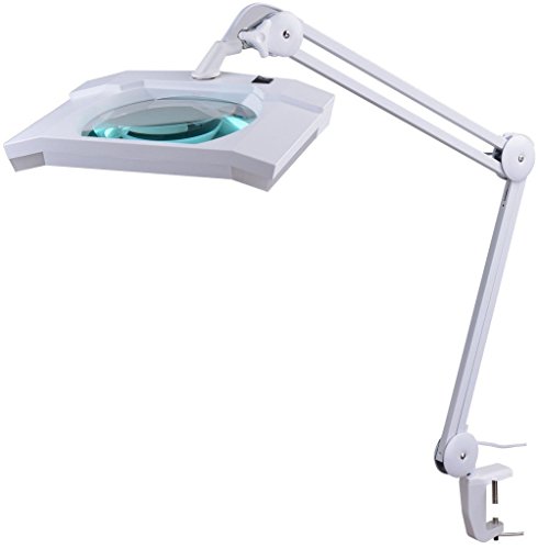 Komerci KML-9002 LED Kaltlicht Lupenleuchte Kosmetik Lupenlampe, 5 Dioptrien, dimmbar, Gelenkarm, weiß