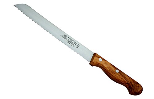 FUCHS Brotmesser Wellenschliff Olivenholz / Premiumqualität aus Solingen / Klingenlänge 20 cm 8' rostfrei / Wellenschliff / Griff aus Olivenholz / Brötchenmesser / Sägemesser / Brotsäge