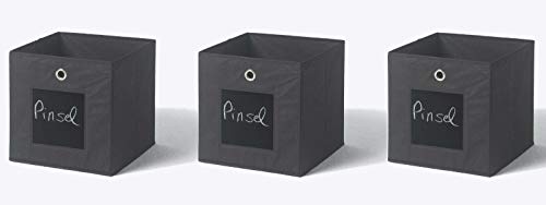 Furndirect24 3er Set Faltbox mit Tafel zum beschriften Klappbox 32x32x32 Regal Kiste Aufbewahrungs Box (Anthrazit)