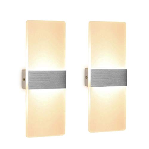 2 Stücke Wandleuchte LED Innen 12W Wandlampe Acryl Wandbeleuchtung Modern für Wohnzimmer Schlafzimmer Treppenhaus Flur | Warmweiß