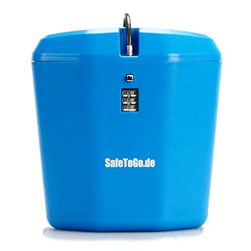 Strandtresor zum Anketten Abschließen Wertsachen-Box Zahlenschloss Strand Beach SafeToGo Mini-Safe Reisezubehör Urlaub Gadget praktisch, Farbe:blau