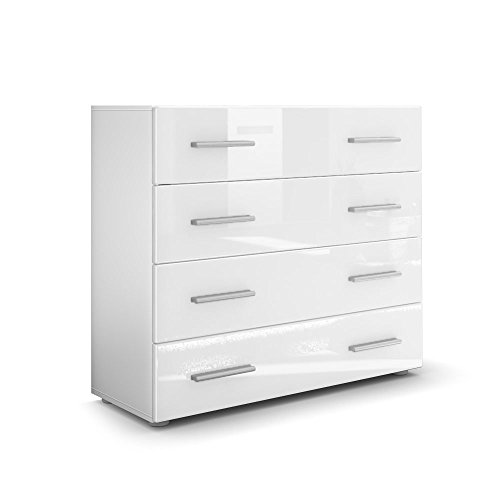Vladon Kommode Sideboard Pavos, Korpus in Weiß matt/Front in Weiß Hochglanz