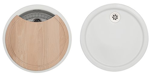 Rieber Einbauspüle Set E 39 weiß, Küchenspüle MADE IN GERMANY korrosionsbeständig & lichtecht Emaillierte Spüle 1 Becken und 1 Tropfmulde je ø 451 mm Spülbecken rund