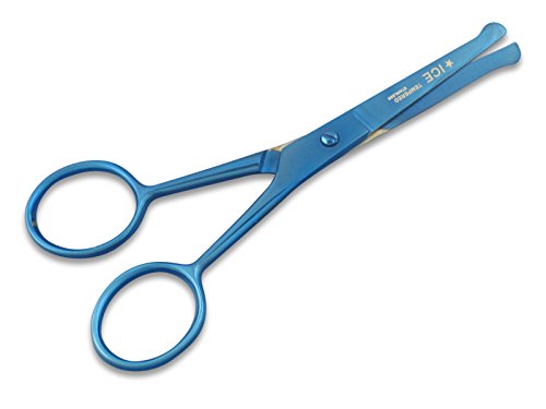 Bartschere BLUE TITANIUM Schnurrbart-Schere Nasenhaarschere mit Mikroverzahnung