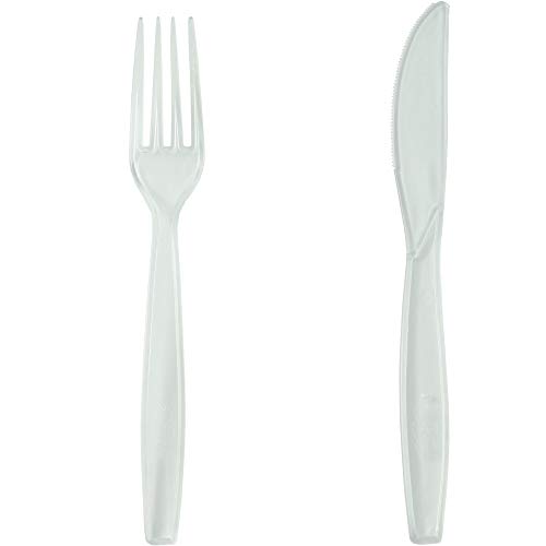 Pritogo 100-teilig, Plastikbesteck-Set, je 50 Gabeln und 50 Messer, BPA-frei, Extra Stabil und groß (19,5cm)