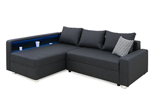 B-famous Enjoy Polsterecke mit Bettfunktion und Bettkasten Ecksofa, Stoff, Anthrazit, 161 x 224 x 84 cm