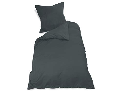 npluseins 2er Pack Kissenbezug oder 1 Set Bettwäsche - Jersey Baumwolle 552.676 , Bettwäsche [135 x 200 + 80 x 80 cm], anthrazit