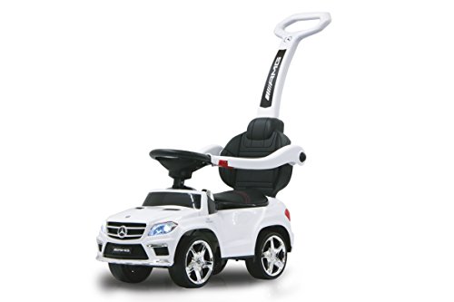 Jamara 460244 - Rutscher Mercedes GL63AMG weiß 2in1 – Kippschutz, Kunstledersitz, Kofferraum, Schub- und Haltestange mit Rückenlehne / Schutzbügel, Scheinwerfer vorne / hinten, Motorsound, Hupe, Musik