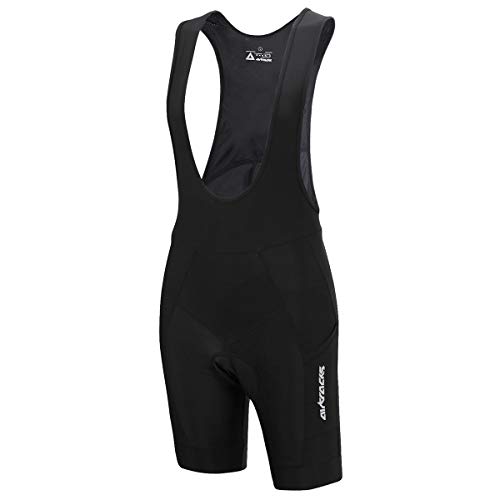 Airtracks Fahrradhose Kurz mit Träger Trägerhose Pro/BIP Radhose/Radlerhose / 3D Coolmax gepolstert/Atmungsaktiv/Reflektor (Schwarz, XL)