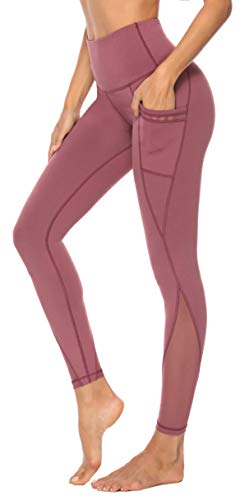 Persit Damen Sport Leggings mit Taschen - Blickdicht Lange Sporthose mit Mesh-Einsätzen