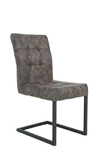 2er Set Schwingstuhl Donna, Bezug Softex Vintageoptik Braun, Metallgestell Anthrazit, 62x42x91 cm