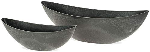 matches21 Jardinieren 2er Set ovale Pflanzschalen/Pflanzgefäße Stein-Optik grau/Kunststoff 39x12 cm / 55,5x13,5 cm
