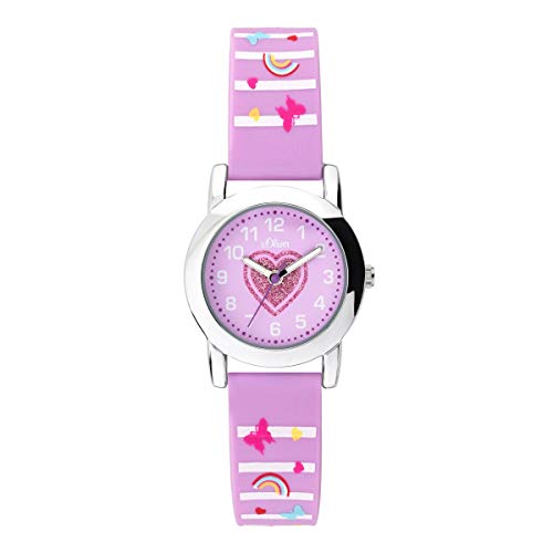 s.Oliver Mädchen Analog Quarz Uhr mit Silikon Armband SO-3725-PQ