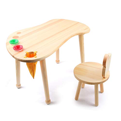 Kinder-Hartholz-Spieltisch für Kinder, Kinder-Zeichentisch, Kinderfußabdruck aus massivem Holz für Spielzimmer/Kindertagesstätte/Vorschule, natürliches Finish (Tisch)