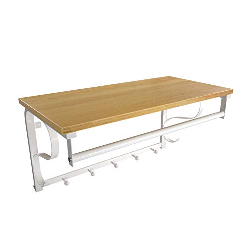 VASAGLE Wandgarderobe Garderobenhaken Wandregal mit 5 Haken, Hakenleiste mit Hängestange, für Flur, Schlafzimmer, Badezimmer und Wohnzimmer, 60 31,7 30 cm Weiß LCR11WY