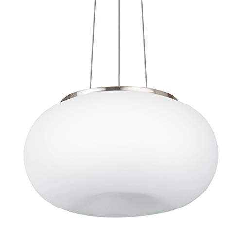 EGLO Pendellampe Optica, 2 flammige Pendelleuchte, Hängeleuchte aus Stahl, Farbe: Nickel matt, Glas: Opal matt weiß, Fassung: E27, Ø: 35 cm