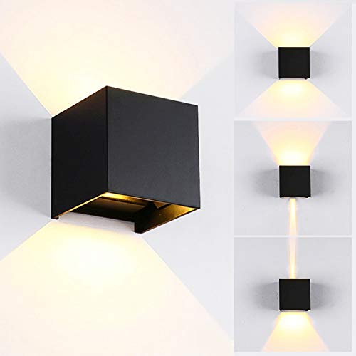 12W LED Wandleuchte Innen / Aussen Modern, Wandbeleuchtung mit einstellbar Abstrahlwinkel Up Down Design, IP 65 Wasserdichte Außenwandleuchten WandLampe 3000K Warmweiß (Schwarz)