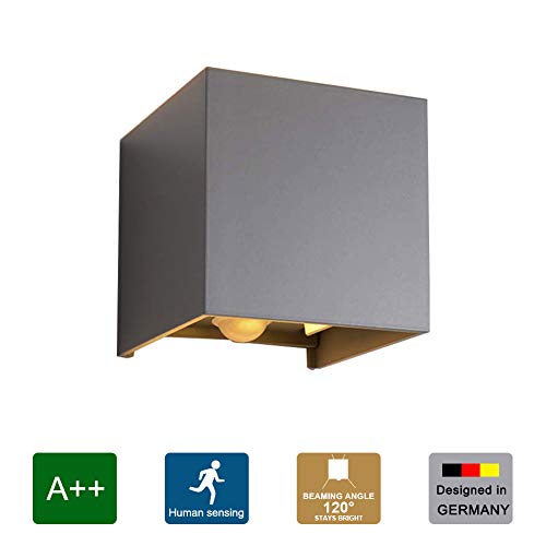 Klighten Cube Wandleuchte Wandleuchte mit Bewegungsmelder, Wasserdicht IP65 Einstellbarer Lichtstrahl Warmweiß Wandleuchte Innen/Aussen für Wohnzimmer Schlafzimmer Treppenhaus Flur,Dunkelgrau