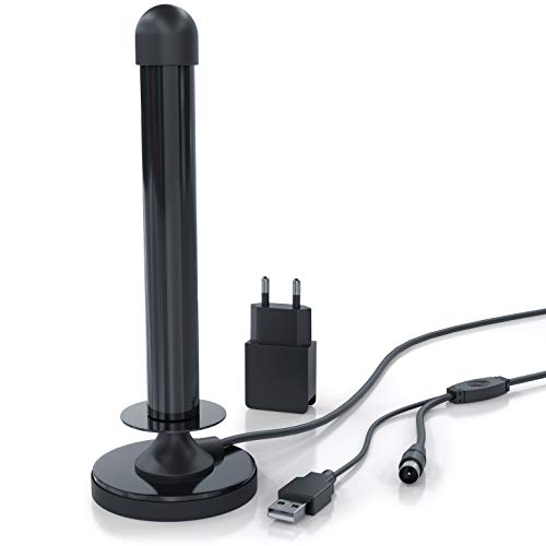 CSL- aktive DVB-T2 HD Antenne 25 dBi | Digitale HDTV-Stabantenne/Zimmerantenne/Verstärkerantenne | 4 m Kabel, USB und Koaxialstecker, inkl. USB Netzteil | hohe Empfangsleistung/bis zu 25dB