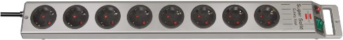 Brennenstuhl Super-Solid, Steckdosenleiste 8-fach (2,5m Kabel und Schalter - aus bruchfestem Polycarbonat) Farbe: schwarz / silber