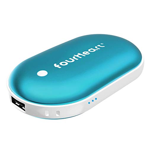 Four Heart Wiederaufladbare 2in1 Handwärmer +Power Bank, 5200mAh USB/USB-C Double-Side Handwärmer elektrisch Taschenwärmer für iPhone, Samsung Galaxy und mehr