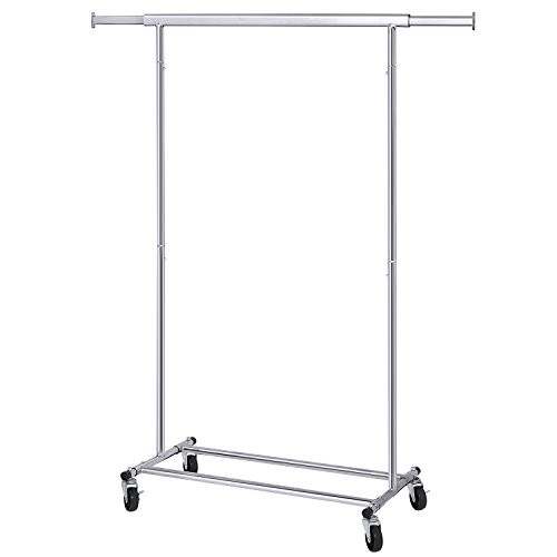 SONGMICS Schwerlast Metall Kleiderständer bis 90 kg belastbar mit Rollen Garderobenständer klappbar, Länge: 92-132 cm, Chrom, Industrie HSR13S