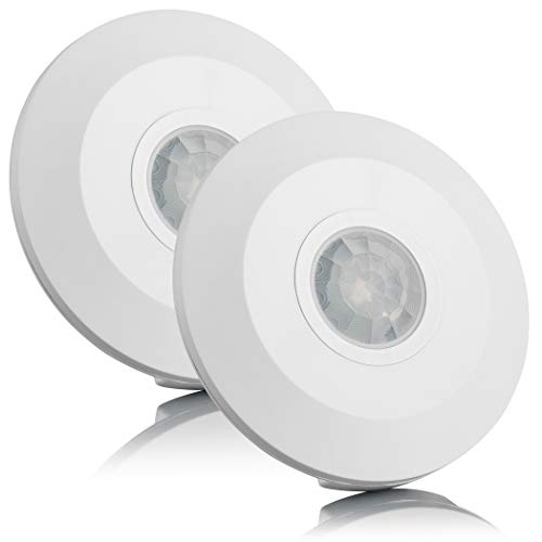 SEBSON Bewegungsmelder Innen Aufputz, Decken Montage, programmierbar, Infrarot Sensor, Reichweite 6m/ 360°, Bewegungssensor LED geeignet, 2er Pack