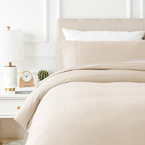 AmazonBasics - Bettwäsche-Set, Fein-Biber, 135 x 200 cm, Beige