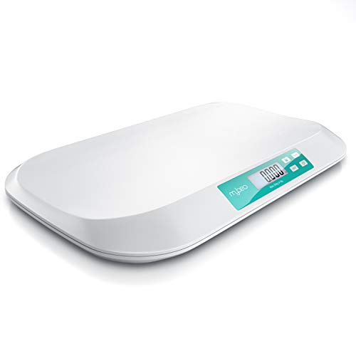 MyBeo - Babywaage digital | Wiegefläche 54 x 26 cm | 50 g bis 20 kg | 5 Gramm Genauigkeit | Tierwaage | Kinderwaage | für Babys + Tiere | 3 Zoll (7,6 cm) Display | Touchbuttons