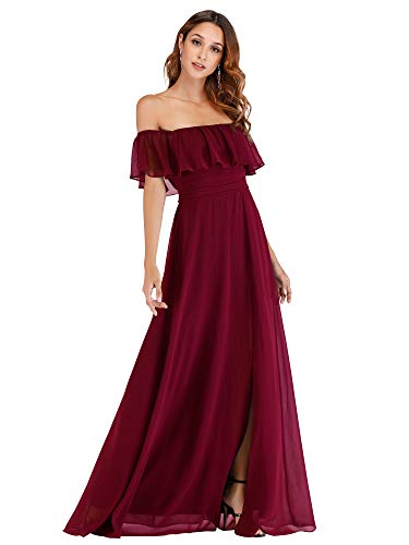 Ever-Pretty Damen A-Linie Abendkleid schulterfrei Dunkelrot 36
