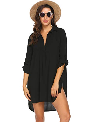 UNibelle Damen Strandkleid Button Transluzent Strand Bikini Cover Up Sommerkleid