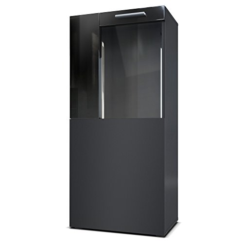 Vladon Standvitrine Hängevitrine Movie, Korpus in Schwarz Matt, Fronten in Schwarz Matt und Schwarz Hochglanz