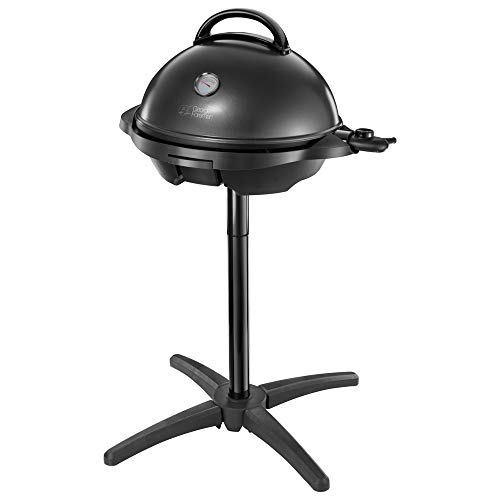 George Foreman 22460-56 Stand- & Tischgrill 2-in-1, Universal-Grill für Innen- und Außennutzung, Ø 44,5cm, außenliegendes Thermometer, 2400 Watt, schwarz